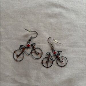 Bicycle Wire Earrings with Red Accents